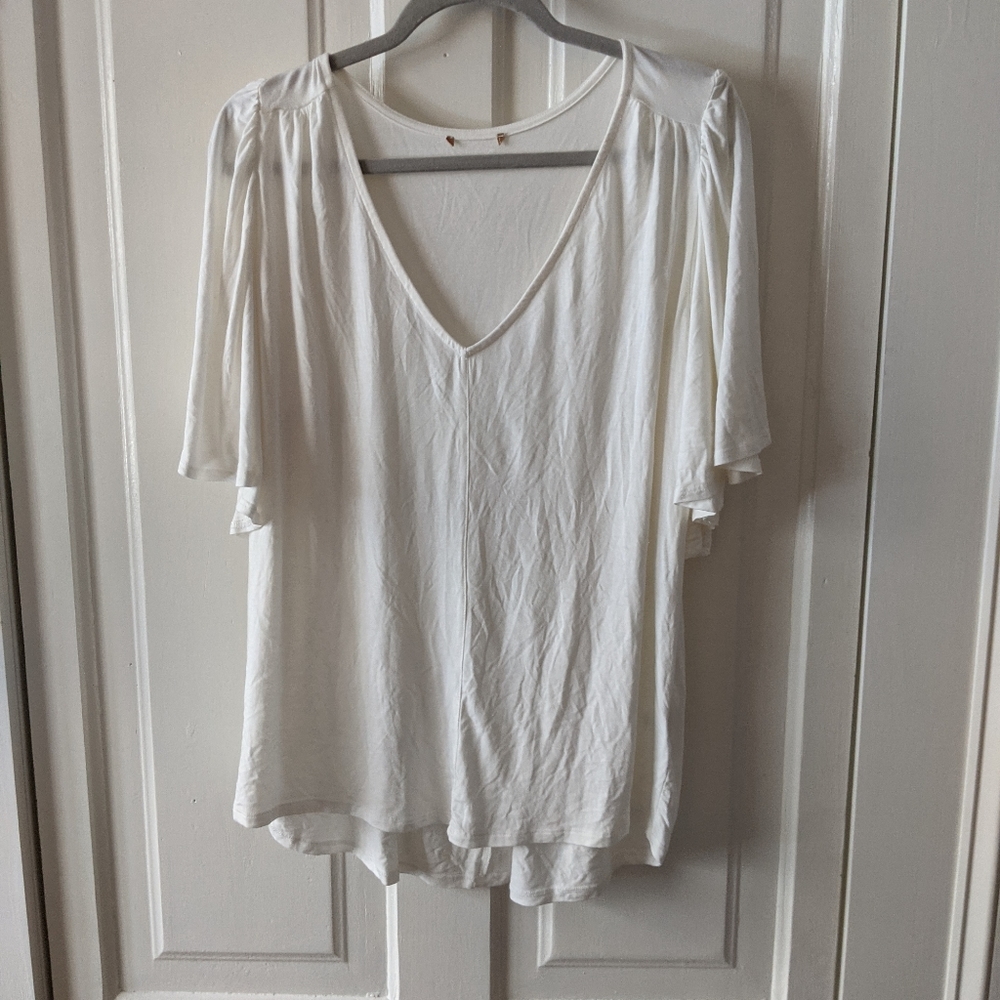 Bordeaux Ruffle Shoulder V-Neck White Blouse